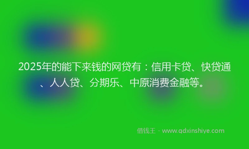 2025年的能下来钱的网贷有：信用卡贷、快贷通、人人贷、分期乐、中原消费金融等。