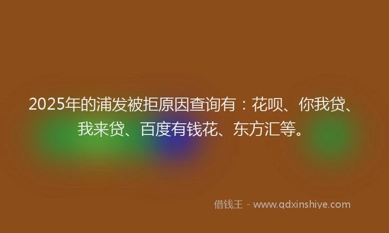 2025年的浦发被拒原因查询有：花呗、你我贷、我来贷、百度有钱花、东方汇等。