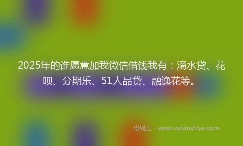 2025年的谁愿意加我微信借钱我有：滴水贷、花呗、分期乐、51人品贷、融逸花等。