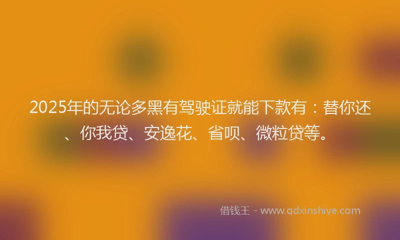 2025年的无论多黑有驾驶证就能下款有：替你还、你我贷、安逸花、省呗、微粒贷等。
