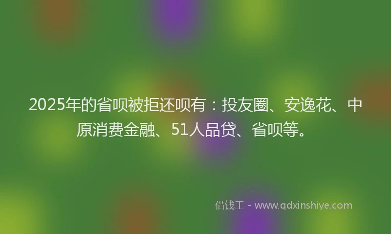 2025年的省呗被拒还呗有：投友圈、安逸花、中原消费金融、51人品贷、省呗等。