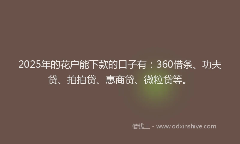 2025年的花户能下款的口子有：360借条、功夫贷、拍拍贷、惠商贷、微粒贷等。
