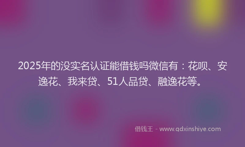 2025年的没实名认证能借钱吗微信有：花呗、安逸花、我来贷、51人品贷、融逸花等。