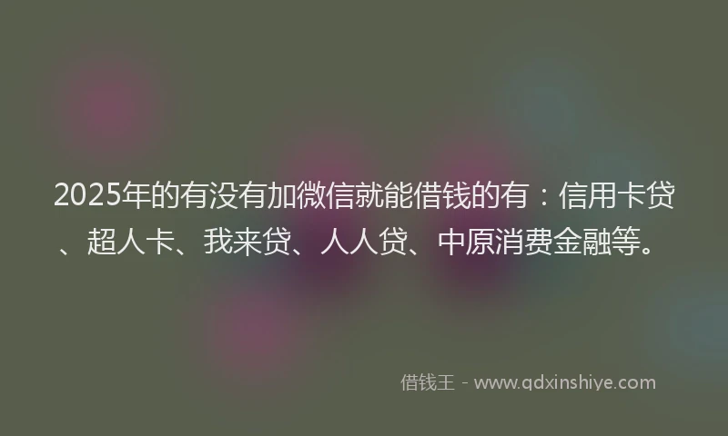 2025年的有没有加微信就能借钱的有：信用卡贷、超人卡、我来贷、人人贷、中原消费金融等。