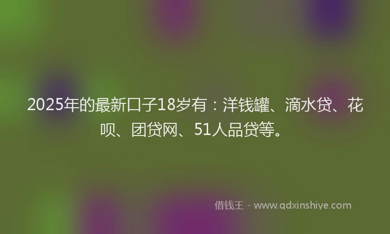 2025年的最新口子18岁有：洋钱罐、滴水贷、花呗、团贷网、51人品贷等。