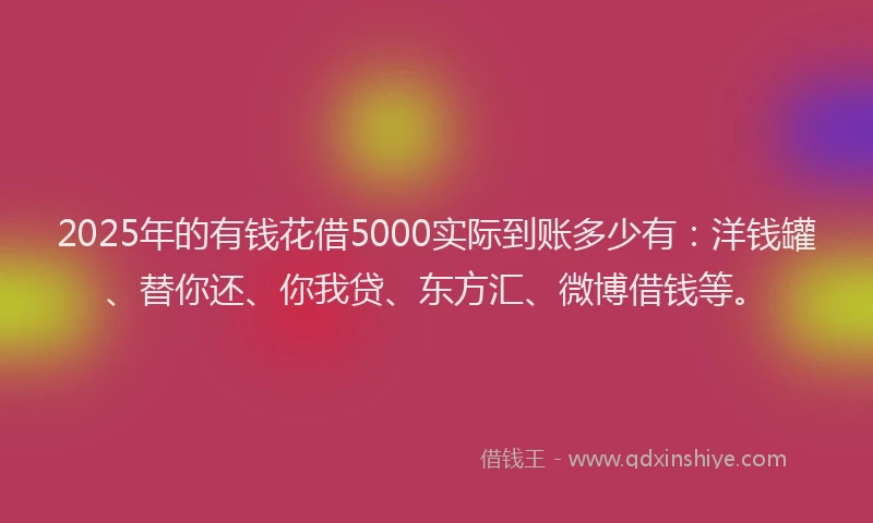 2025年的有钱花借5000实际到账多少有：洋钱罐、替你还、你我贷、东方汇、微博借钱等。