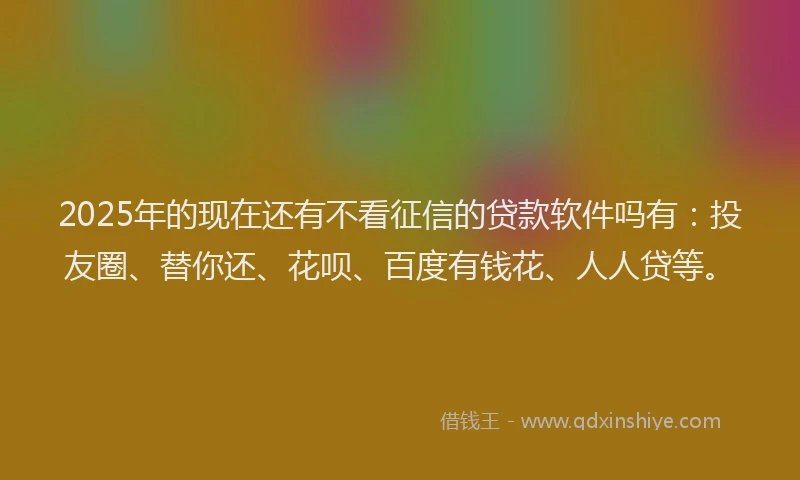 2025年的现在还有不看征信的贷款软件吗有：投友圈、替你还、花呗、百度有钱花、人人贷等。