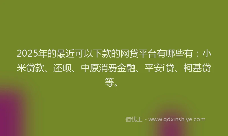 2025年的最近可以下款的网贷平台有哪些有：小米贷款、还呗、中原消费金融、平安i贷、柯基贷等。