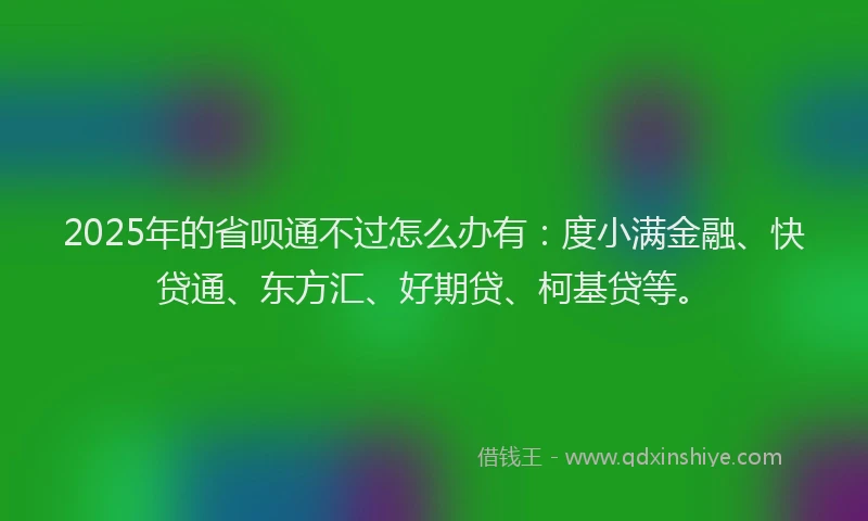 2025年的省呗通不过怎么办有：度小满金融、快贷通、东方汇、好期贷、柯基贷等。