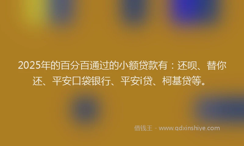 2025年的百分百通过的小额贷款有：还呗、替你还、平安口袋银行、平安i贷、柯基贷等。