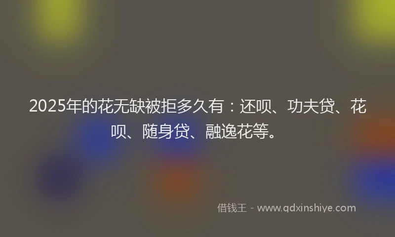 2025年的花无缺被拒多久有：还呗、功夫贷、花呗、随身贷、融逸花等。