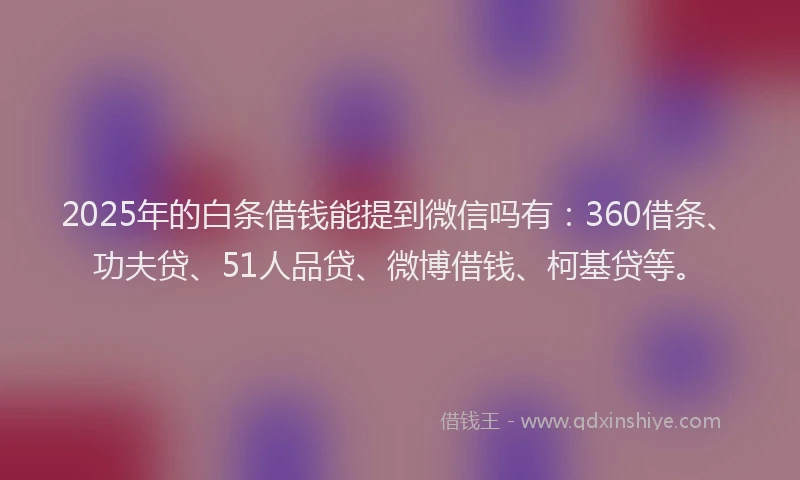 2025年的白条借钱能提到微信吗有：360借条、功夫贷、51人品贷、微博借钱、柯基贷等。