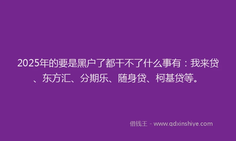 2025年的要是黑户了都干不了什么事有：我来贷、东方汇、分期乐、随身贷、柯基贷等。