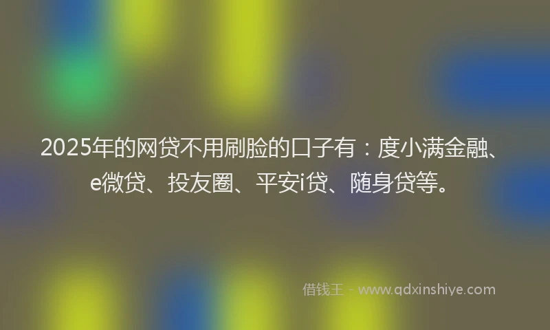 2025年的网贷不用刷脸的口子有：度小满金融、e微贷、投友圈、平安i贷、随身贷等。
