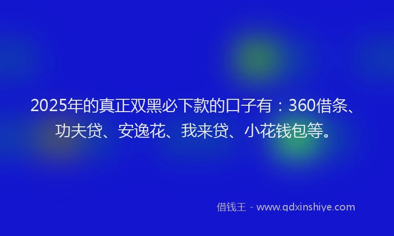 2025年的真正双黑必下款的口子有：360借条、功夫贷、安逸花、我来贷、小花钱包等。