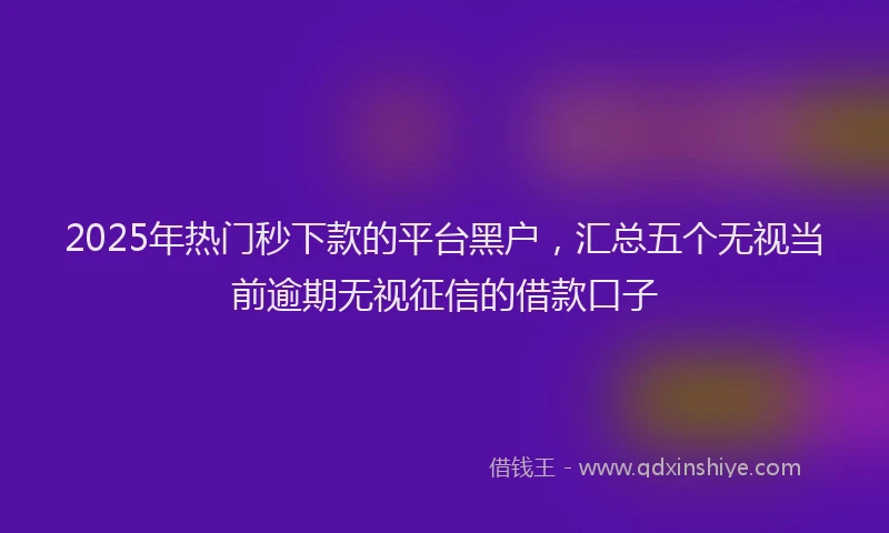2025年热门秒下款的平台黑户，汇总五个无视当前逾期无视征信的借款口子