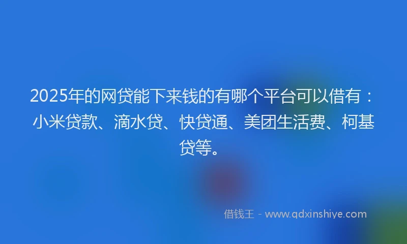 2025年的网贷能下来钱的有哪个平台可以借有：小米贷款、滴水贷、快贷通、美团生活费、柯基贷等。