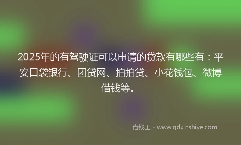 2025年的有驾驶证可以申请的贷款有哪些有：平安口袋银行、团贷网、拍拍贷、小花钱包、微博借钱等。