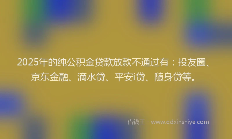 2025年的纯公积金贷款放款不通过有：投友圈、京东金融、滴水贷、平安i贷、随身贷等。