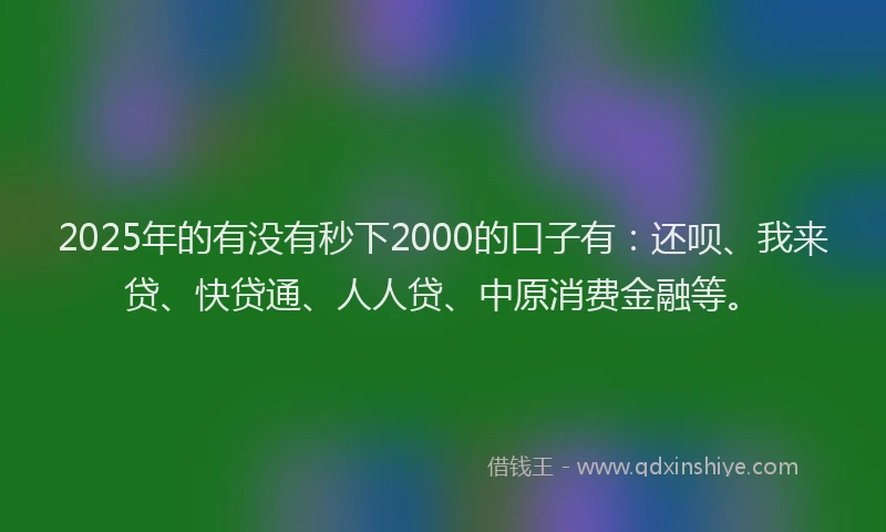 2025年的有没有秒下2000的口子有：还呗、我来贷、快贷通、人人贷、中原消费金融等。