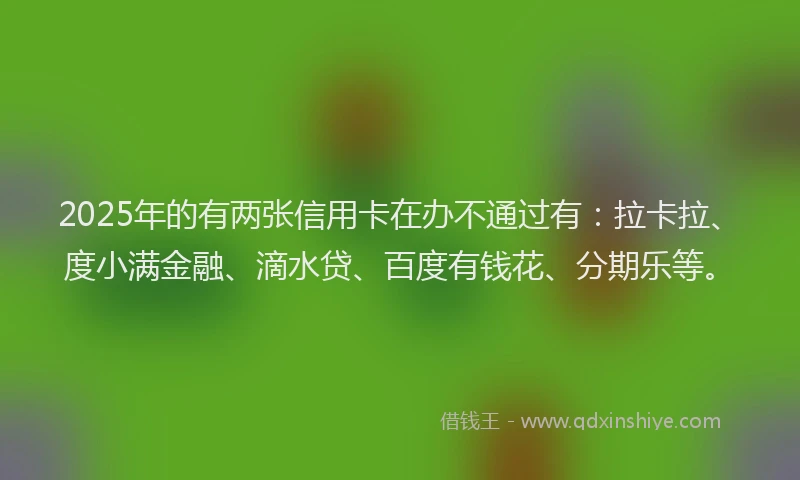 2025年的有两张信用卡在办不通过有：拉卡拉、度小满金融、滴水贷、百度有钱花、分期乐等。
