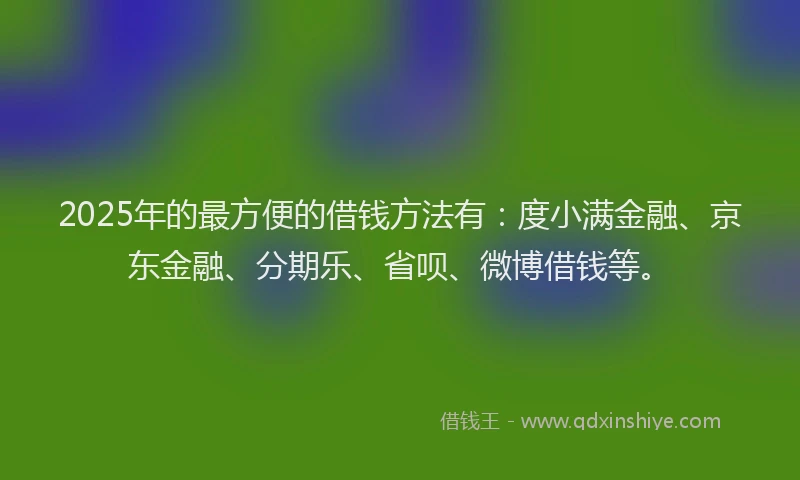 2025年的最方便的借钱方法有：度小满金融、京东金融、分期乐、省呗、微博借钱等。