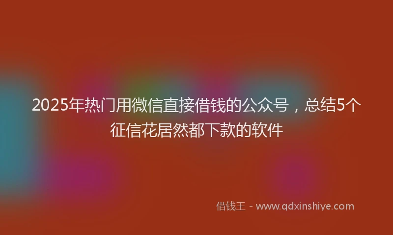 2025年热门用微信直接借钱的公众号，总结5个征信花居然都下款的软件