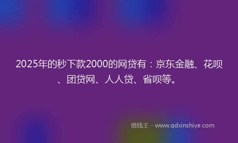 2025年的秒下款2000的网贷有：京东金融、花呗、团贷网、人人贷、省呗等。