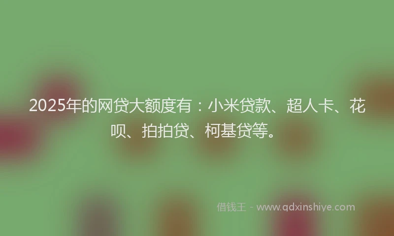 2025年的网贷大额度有：小米贷款、超人卡、花呗、拍拍贷、柯基贷等。