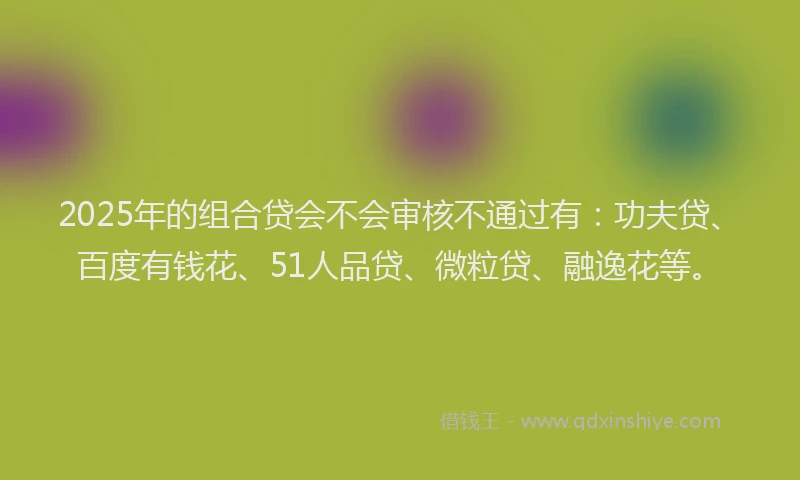 2025年的组合贷会不会审核不通过有：功夫贷、百度有钱花、51人品贷、微粒贷、融逸花等。
