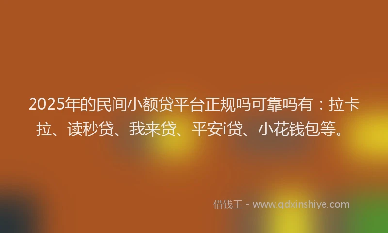 2025年的民间小额贷平台正规吗可靠吗有：拉卡拉、读秒贷、我来贷、平安i贷、小花钱包等。