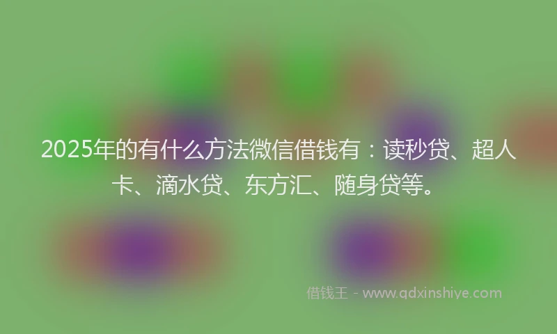 2025年的有什么方法微信借钱有：读秒贷、超人卡、滴水贷、东方汇、随身贷等。