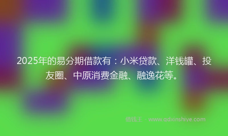 2025年的易分期借款有：小米贷款、洋钱罐、投友圈、中原消费金融、融逸花等。