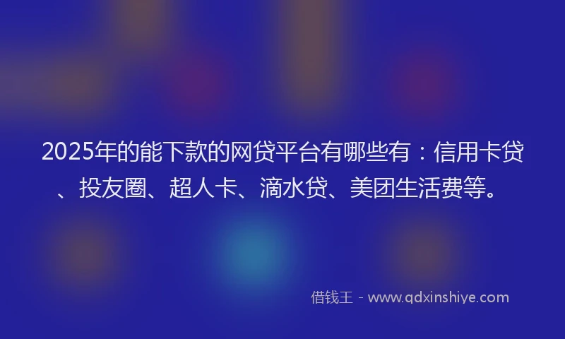2025年的能下款的网贷平台有哪些有：信用卡贷、投友圈、超人卡、滴水贷、美团生活费等。