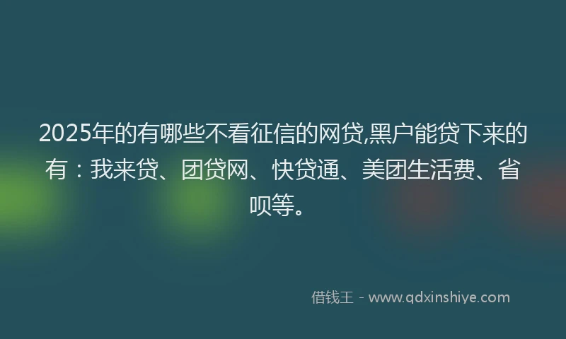 2025年的有哪些不看征信的网贷,黑户能贷下来的有：我来贷、团贷网、快贷通、美团生活费、省呗等。