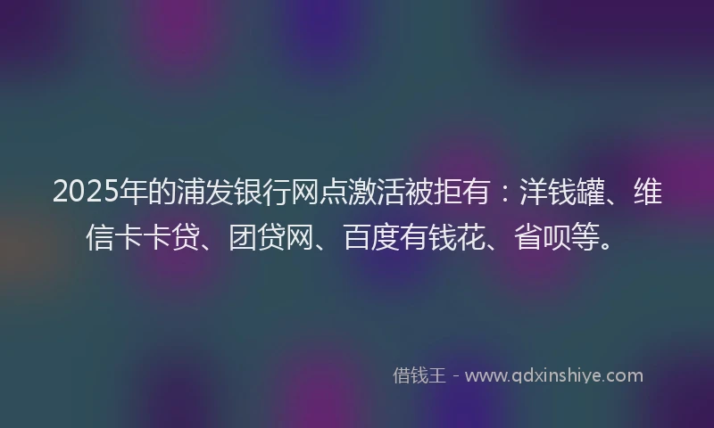 2025年的浦发银行网点激活被拒有：洋钱罐、维信卡卡贷、团贷网、百度有钱花、省呗等。