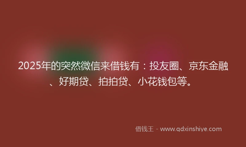 2025年的突然微信来借钱有：投友圈、京东金融、好期贷、拍拍贷、小花钱包等。