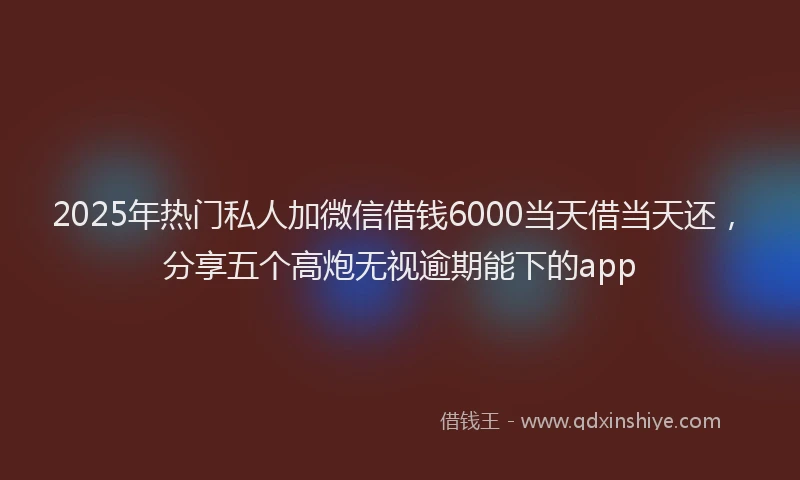 2025年热门私人加微信借钱6000当天借当天还，分享五个高炮无视逾期能下的app