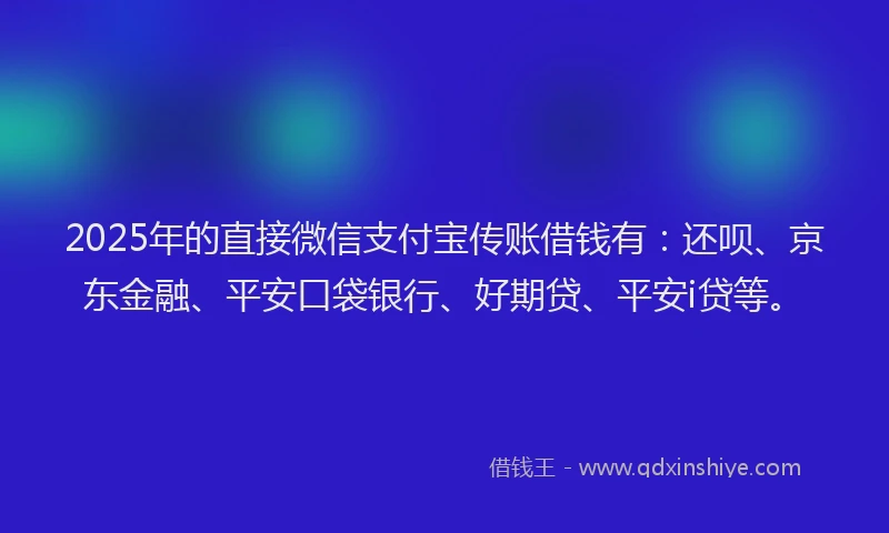 2025年的直接微信支付宝传账借钱有：还呗、京东金融、平安口袋银行、好期贷、平安i贷等。