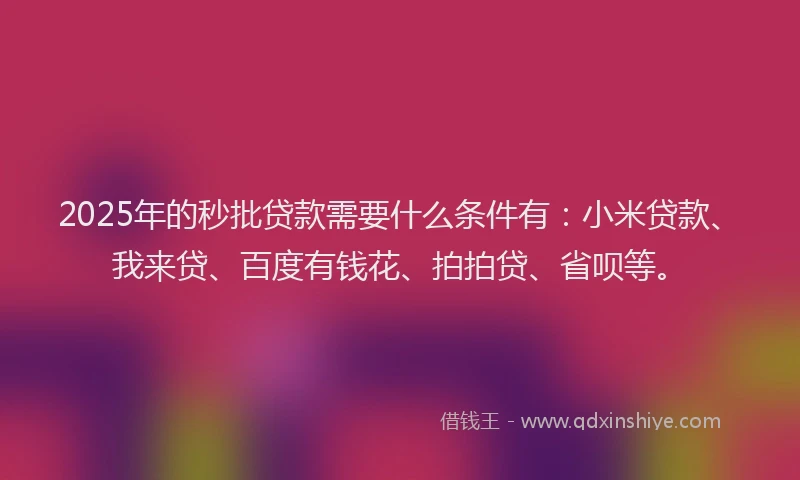 2025年的秒批贷款需要什么条件有：小米贷款、我来贷、百度有钱花、拍拍贷、省呗等。