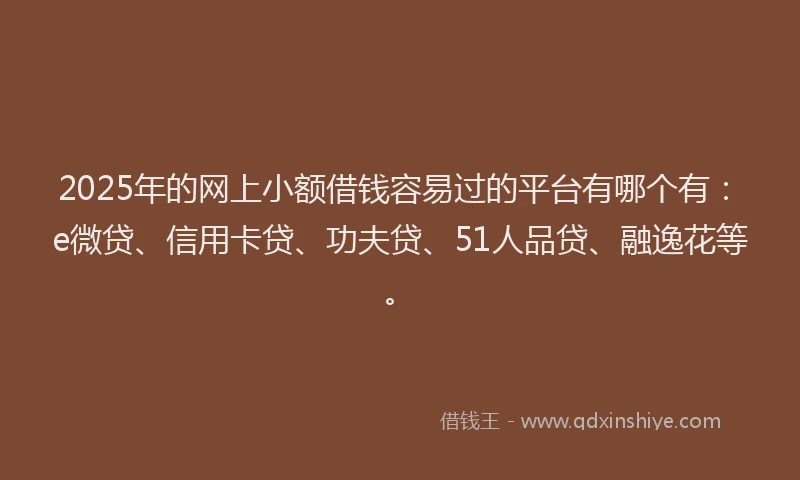 2025年的网上小额借钱容易过的平台有哪个有：e微贷、信用卡贷、功夫贷、51人品贷、融逸花等。