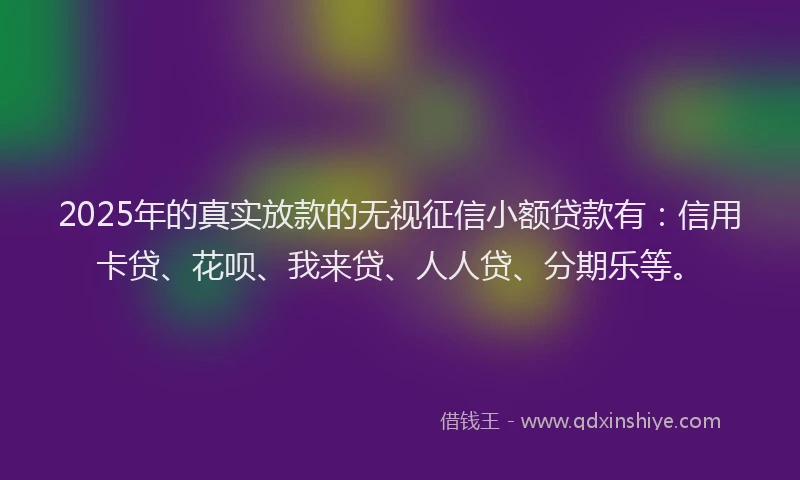 2025年的真实放款的无视征信小额贷款有：信用卡贷、花呗、我来贷、人人贷、分期乐等。
