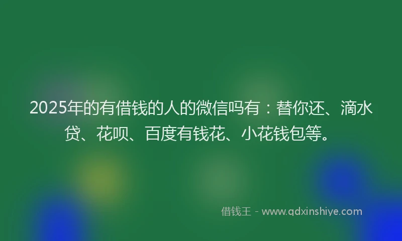 2025年的有借钱的人的微信吗有：替你还、滴水贷、花呗、百度有钱花、小花钱包等。