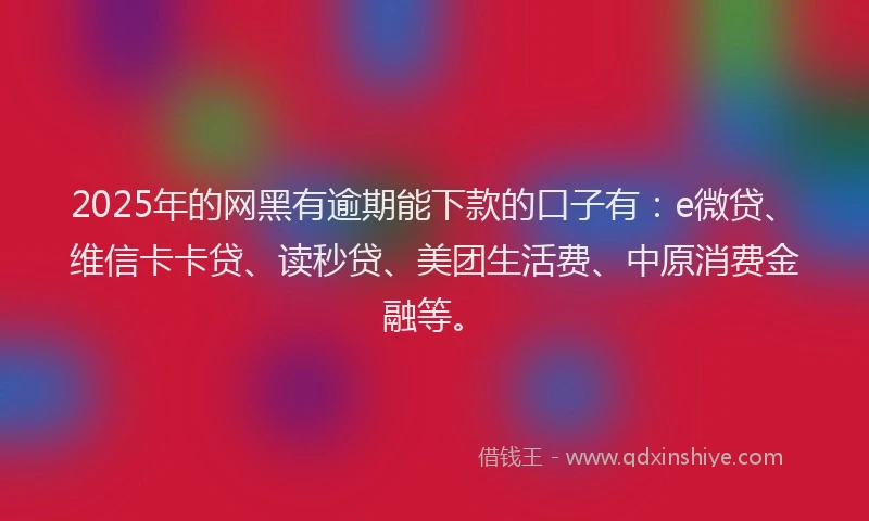 2025年的网黑有逾期能下款的口子有：e微贷、维信卡卡贷、读秒贷、美团生活费、中原消费金融等。