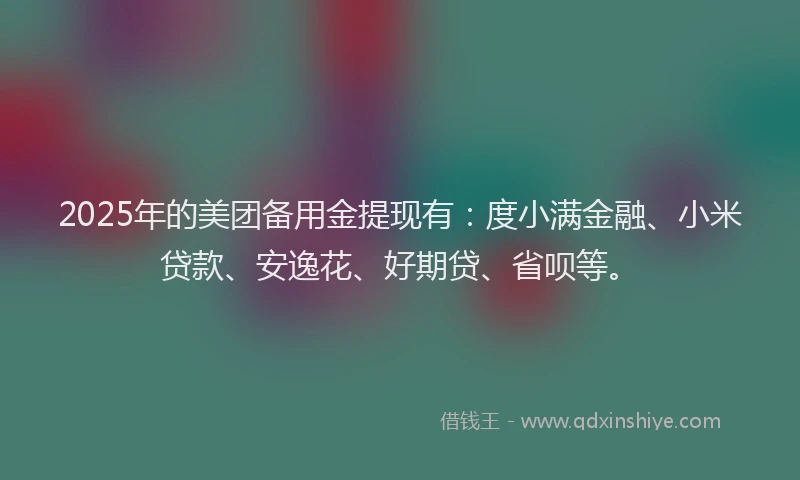 2025年的美团备用金提现有：度小满金融、小米贷款、安逸花、好期贷、省呗等。