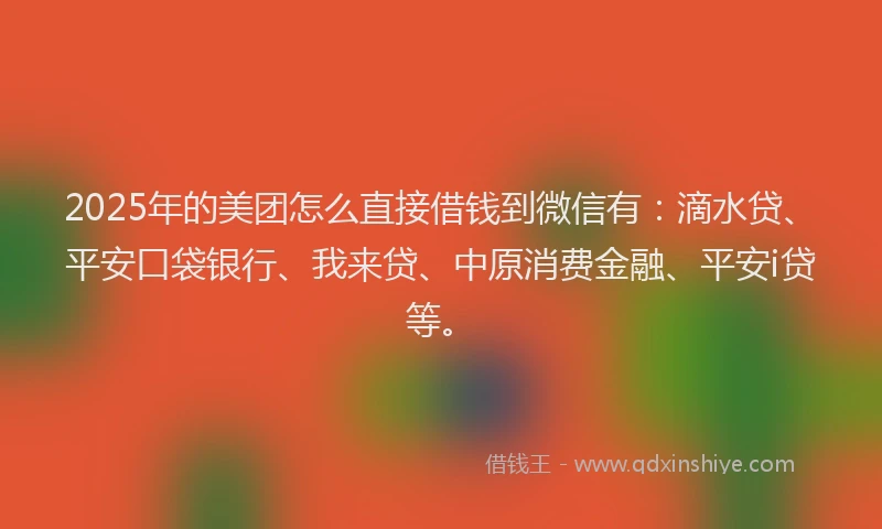 2025年的美团怎么直接借钱到微信有：滴水贷、平安口袋银行、我来贷、中原消费金融、平安i贷等。