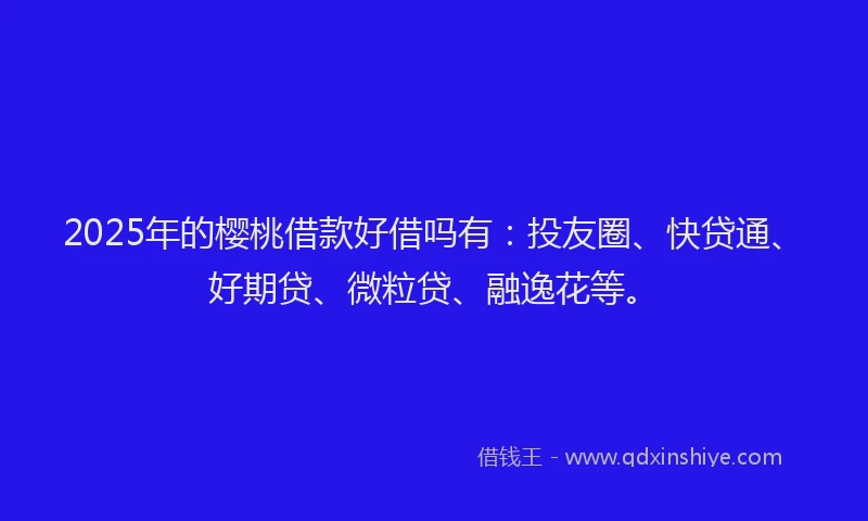 2025年的樱桃借款好借吗有：投友圈、快贷通、好期贷、微粒贷、融逸花等。