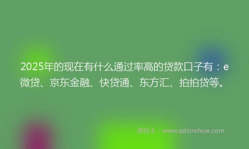 2025年的现在有什么通过率高的贷款口子有：e微贷、京东金融、快贷通、东方汇、拍拍贷等。
