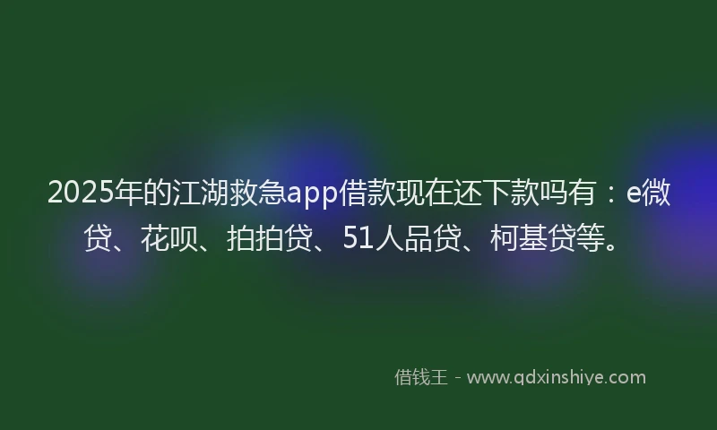 2025年的江湖救急app借款现在还下款吗有：e微贷、花呗、拍拍贷、51人品贷、柯基贷等。