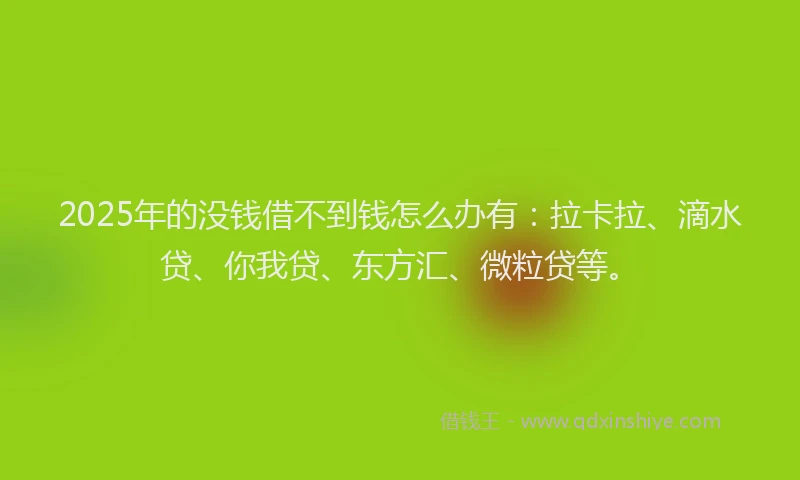 2025年的没钱借不到钱怎么办有：拉卡拉、滴水贷、你我贷、东方汇、微粒贷等。